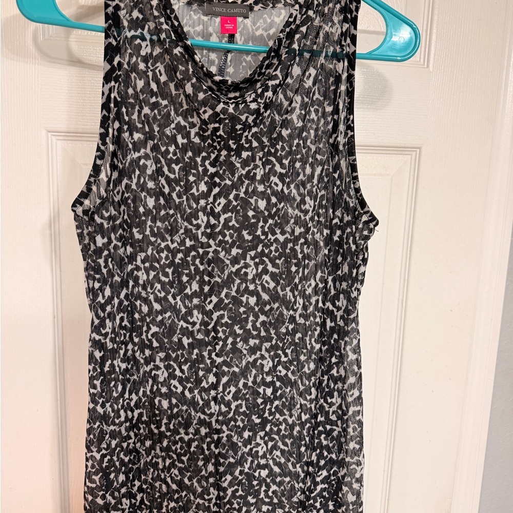 Vince Camuto Black and White Patterned Tank Top